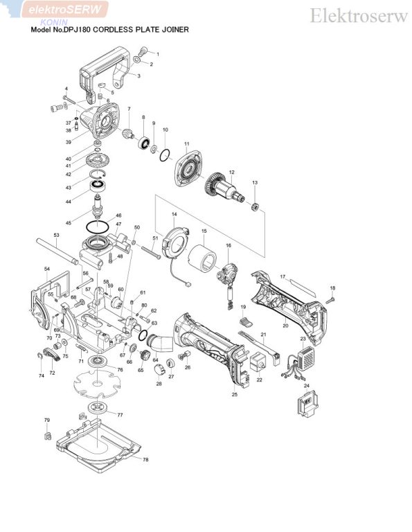 Makita schemat i lista części do akumulatorowej frezarki do rowków DPJ180