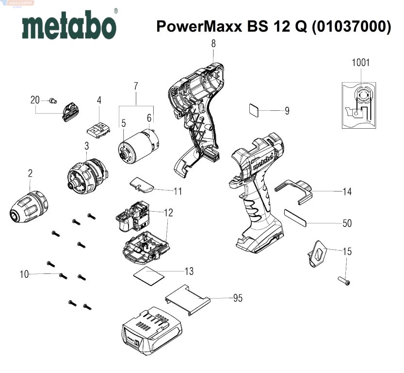 Metabo PowerMaxx BS 12 Q (01037000) spis części i schemat