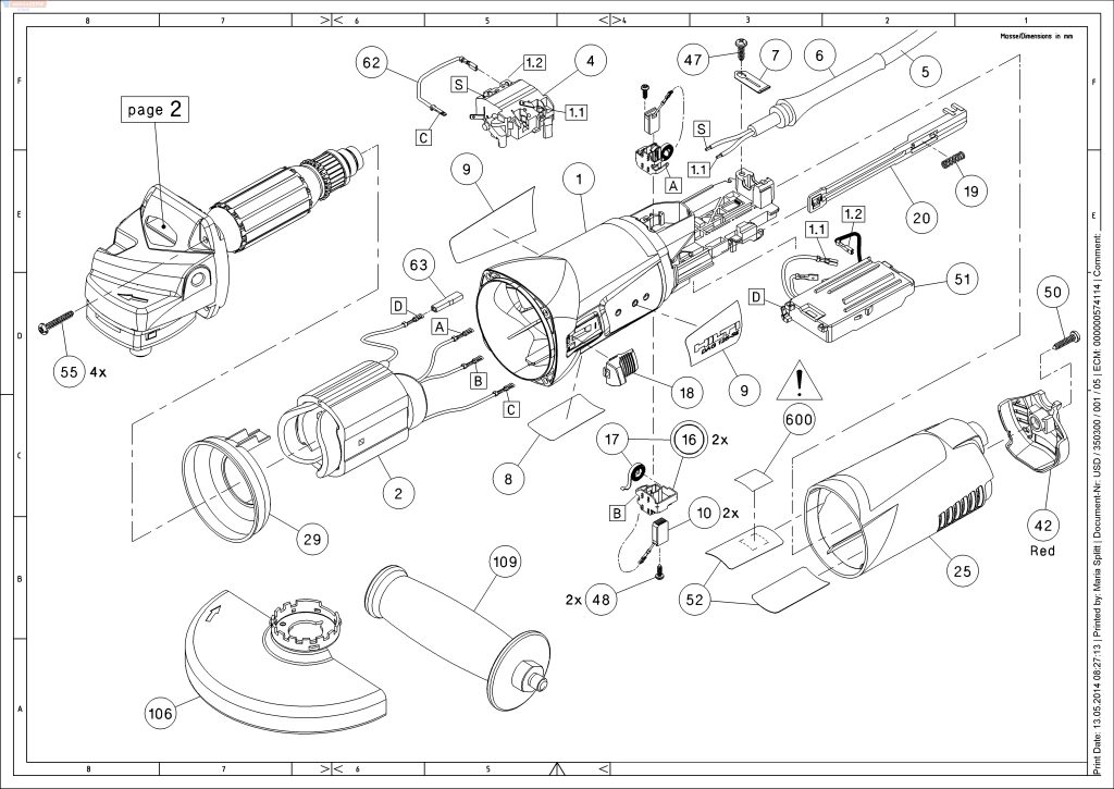 Hilti spis części i schemat do szlifierki kątowej DAG 125-SE