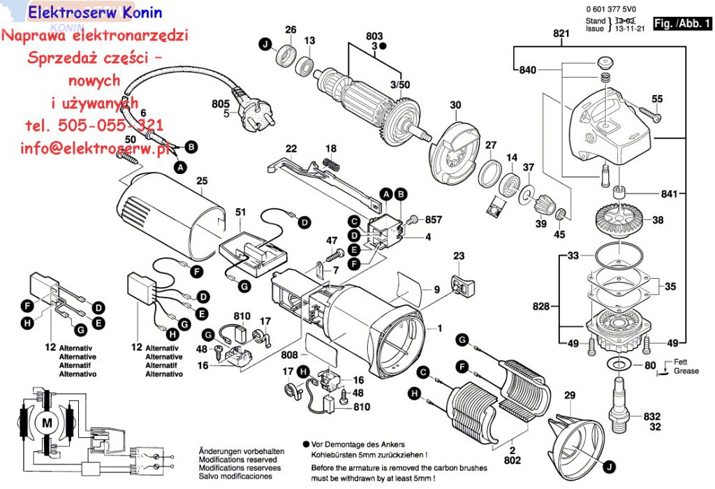 Bosch części zamienne do GWS 850 CE 0 601 378 7V1 - schemat