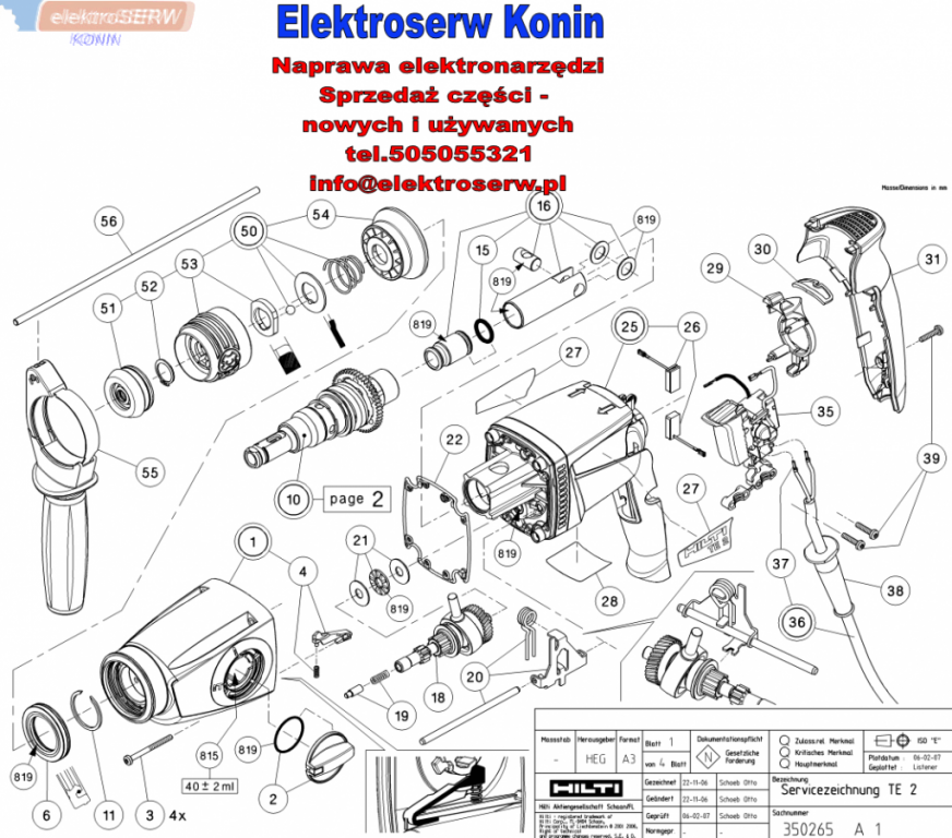 Hilti wirnik do wiertarki TE2 TE 2M TE 2S