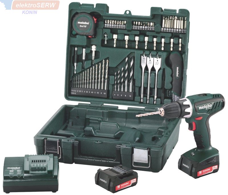 METABO Wiertarko-wkrętarka - mobilny warsztat  BS 14,4 Li w walizce z PVC+65 szt.osprzętu 602105610
