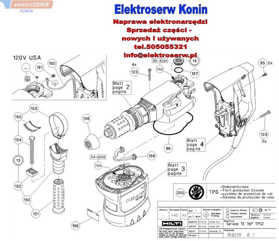Hilti spis części  do młotowiertarki TE 76P STD TPS2 366303