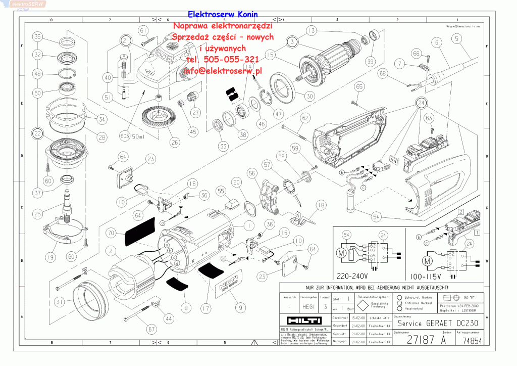 Hilti DC230 lista części zamiennych