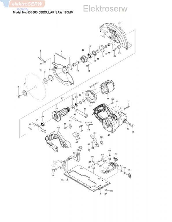 Makita schemat i lista części do pilarki tarczowej HS 7601 7600