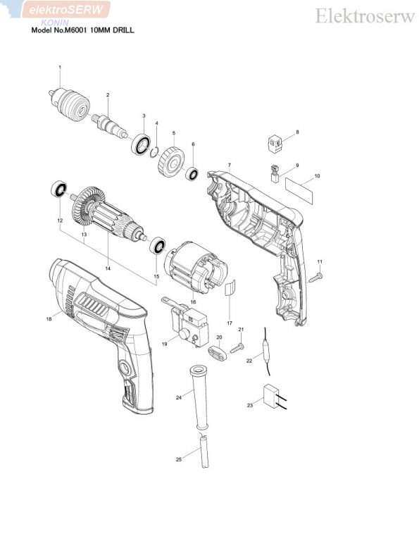 Makita schemat i spis części do wiertarki MT606 MT607 M6001