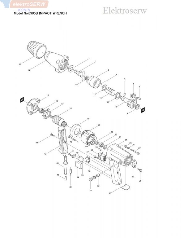 Makita schemat i spis części do klucza / zakrętarki 6905B