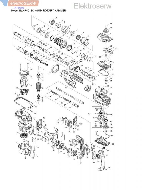 Makita schemat i spis części do młota udarowo-obrotowego HR4013C