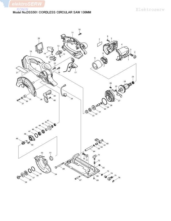 Makita wirnik do akumulatorowej piły tarczowej BSS501Z DSS501 619202-3 - nowy oryginalny