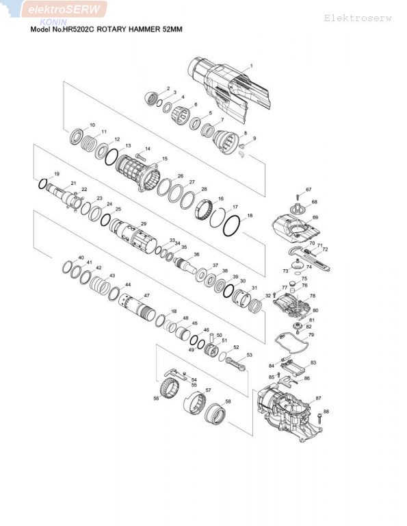 Makita wirnik 517898-3 do młota udarowo obrotowego HR5202C HR5212C + szczotki węglowe CB-175 195844-2