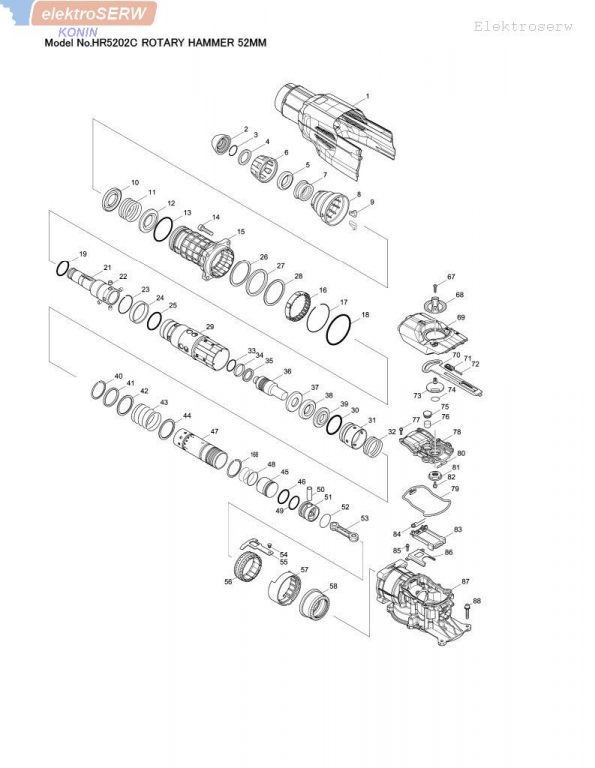 Makita schemat i spis części do młota udarowo obrotowego HR5202C