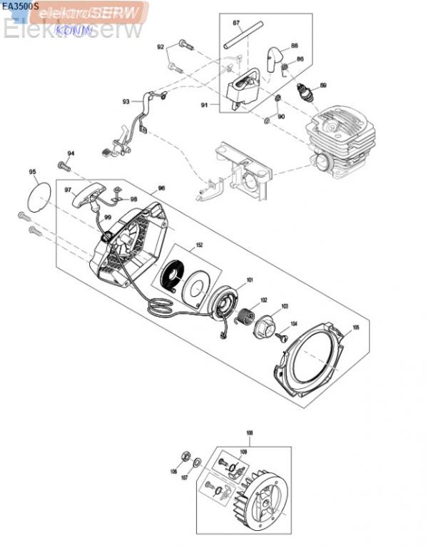 Makita schemat i lista części do pilarki łańcuchowej EA3500S