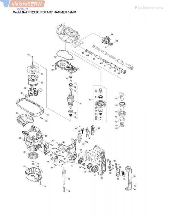 Makita schemat i spis części do młota obrotowego HR5212C