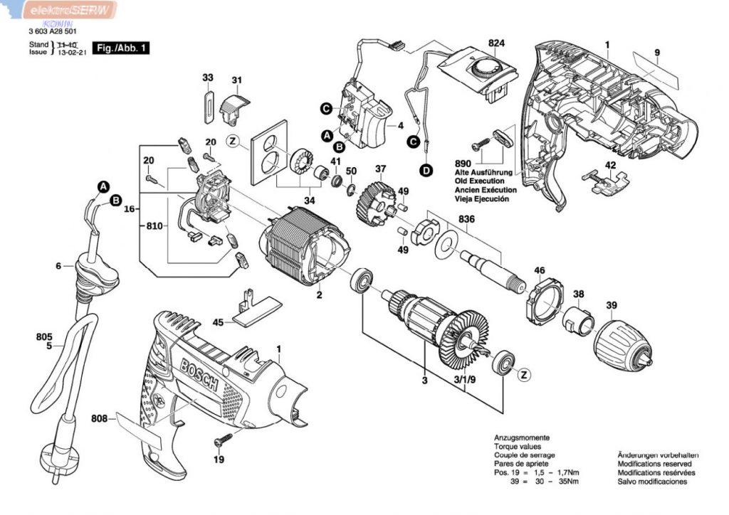Bosch schemat i lista części do wiertarki udarowej PSB 750 RCA