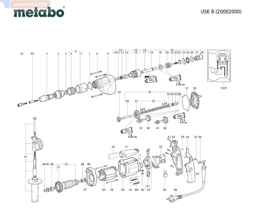 Metabo schemat i lista części do wkrętarki USE 8 ( 20002000 )