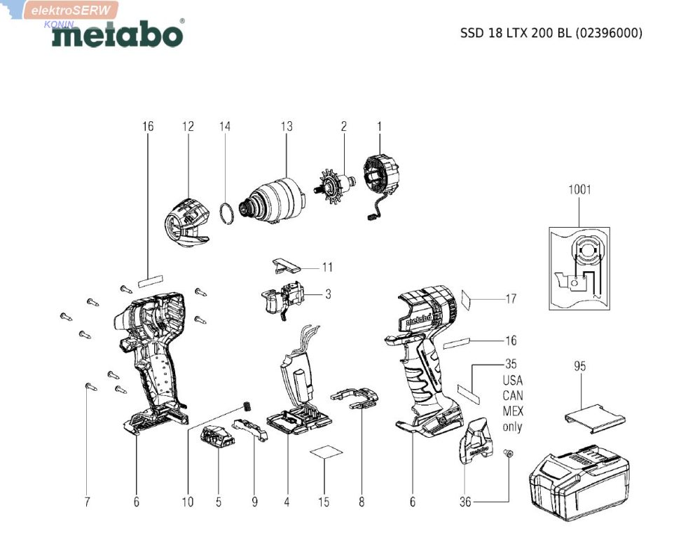 Metabo schemat i lista części do zakrętarki SSD 18 LTX 200 BL (02396000)