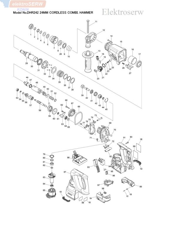 Makita schemat oraz lista części do DHR242