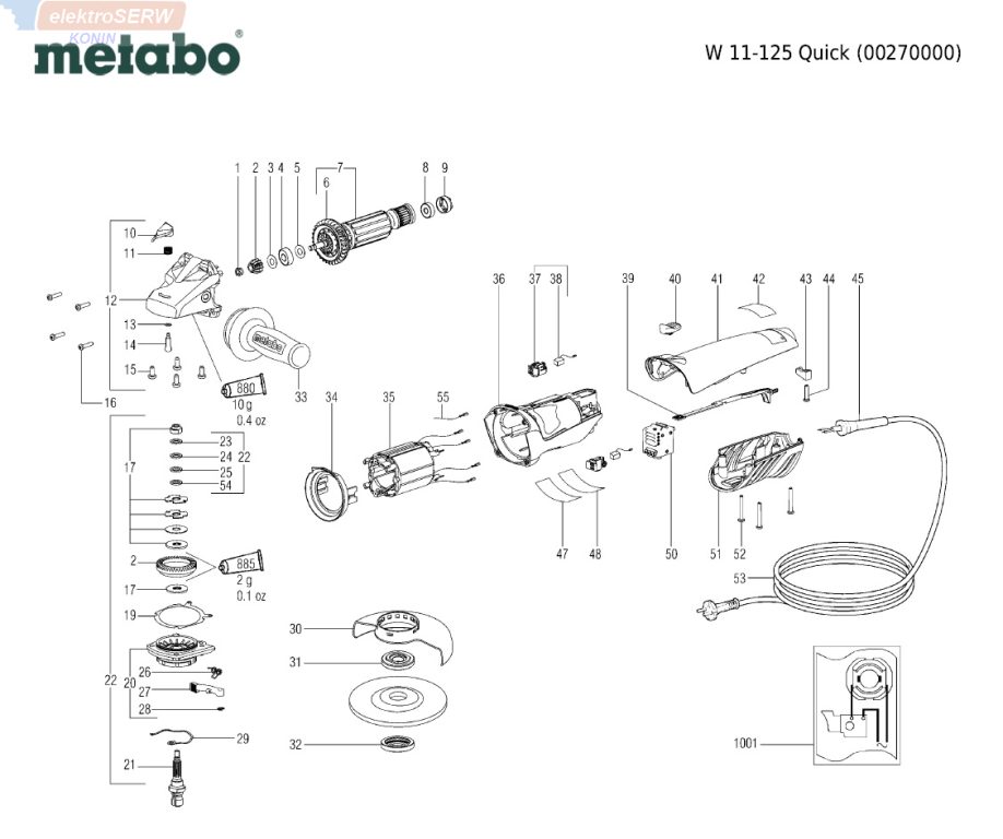 Metabo schemat i lista części do szlifierki kątowej W 11-125 Quick
