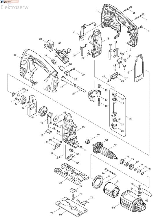 Makita schemat i spis części do wyrzynarki 4350FCT