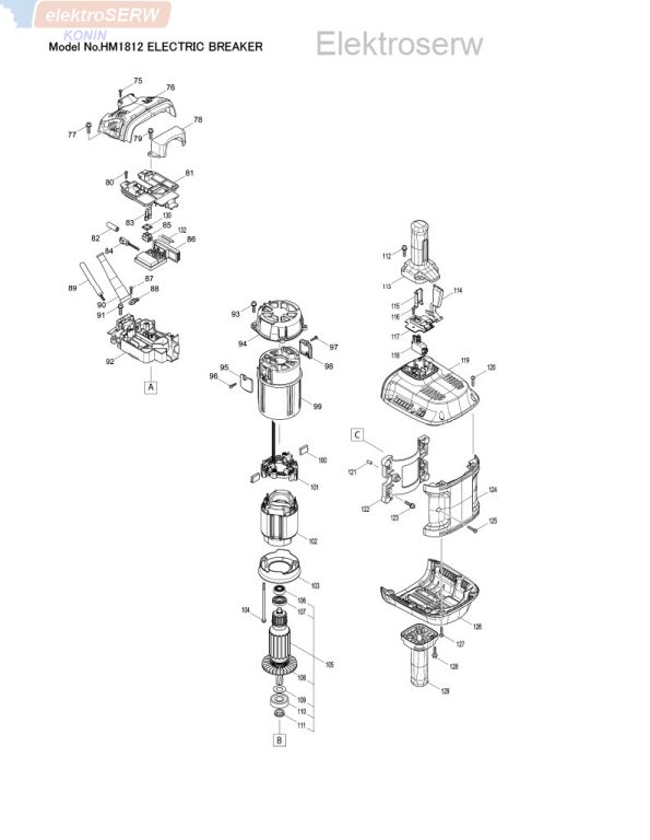 Makita schemat i lista części do młotowiertarki HM1812