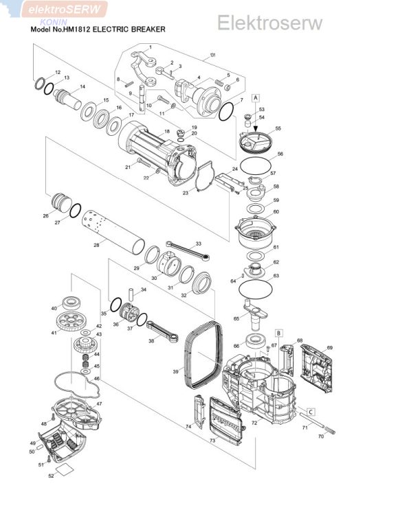 Makita schemat i lista części do młotowiertarki HM1812