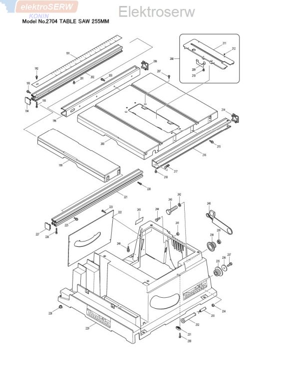 Makita schemat i lista części do stołowej piły tarczowej 2704
