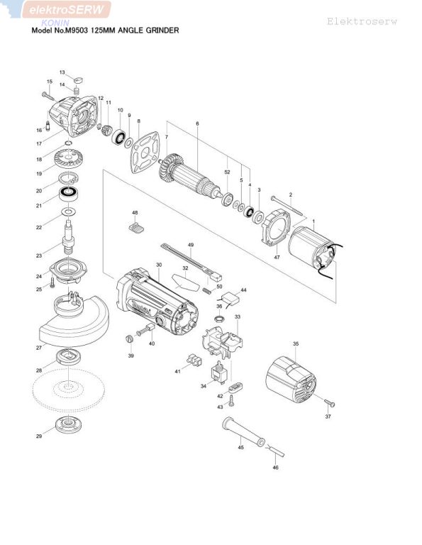 Makita schemat i lista części do szlifierki kątowej M9503R