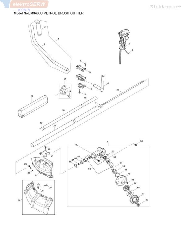 Makita schemat i spis części do podkaszarki / kosy spalinowej EM3400U