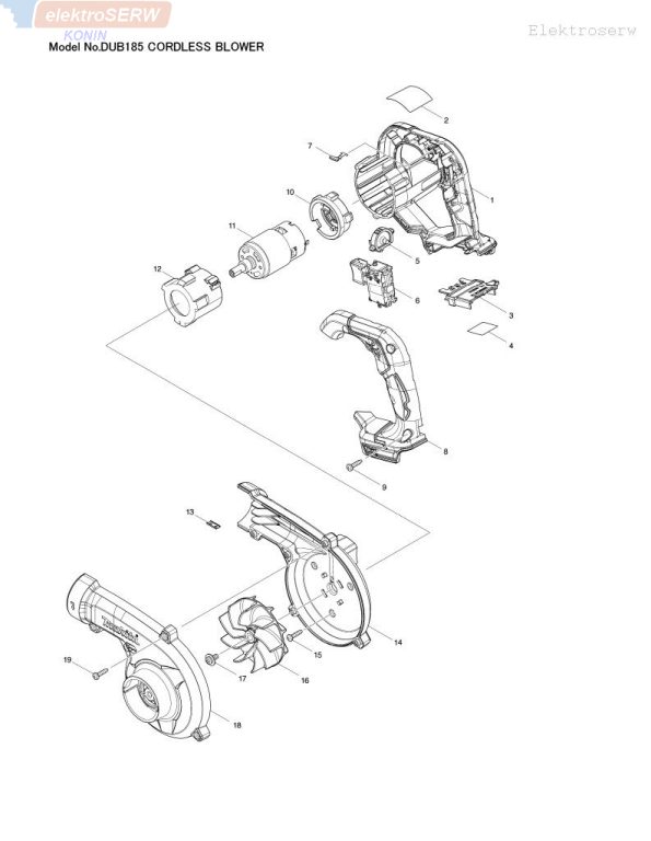 Makita korpus silnika do akumulatorowej dmuchawy 18V DUB185