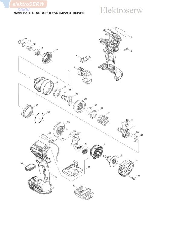 Makita schemat i spis części do akumulatorowego klucza udarowego DTD154