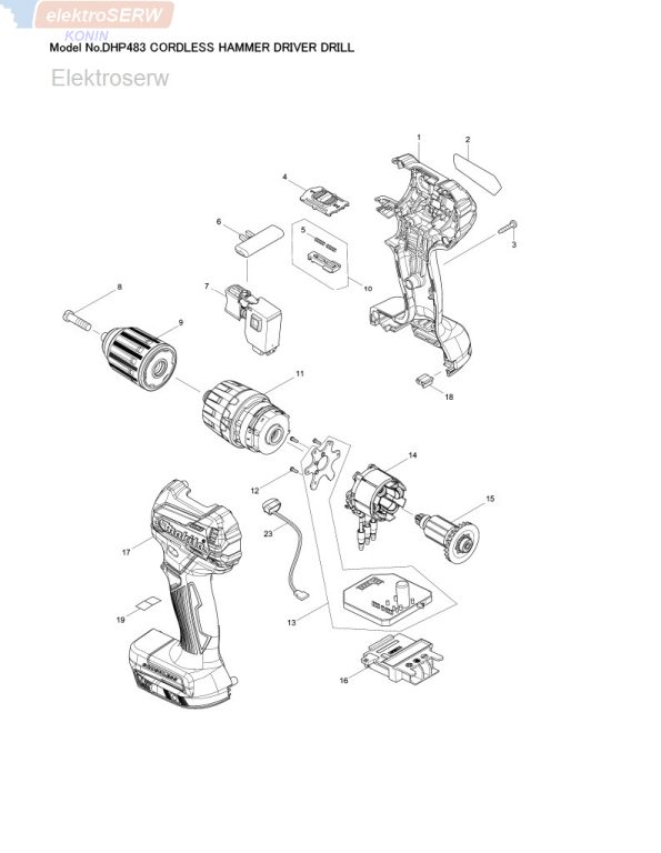 Makita schemat i spis części do akumulatorowej wkrętarki udarowej DHP483
