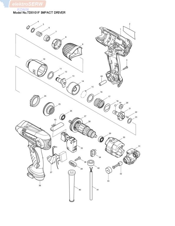 Makita schemat i spis części do zakrętarki udarowej TD0101F