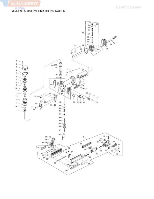 Makita schemat i spis części do gwoździarki / sztyfciarki pneumatycznej AF353