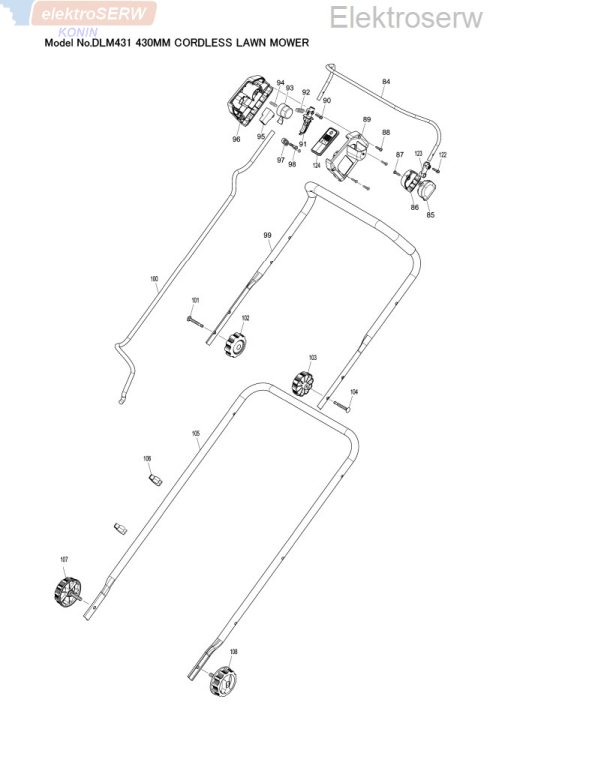Makita schemat i spis części do akumulatorowej kosiarki DLM431