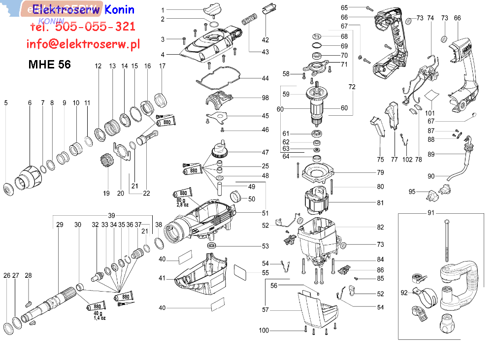 Metabo włącznik 343407670 do młota KHE56 MHE 56 310009310