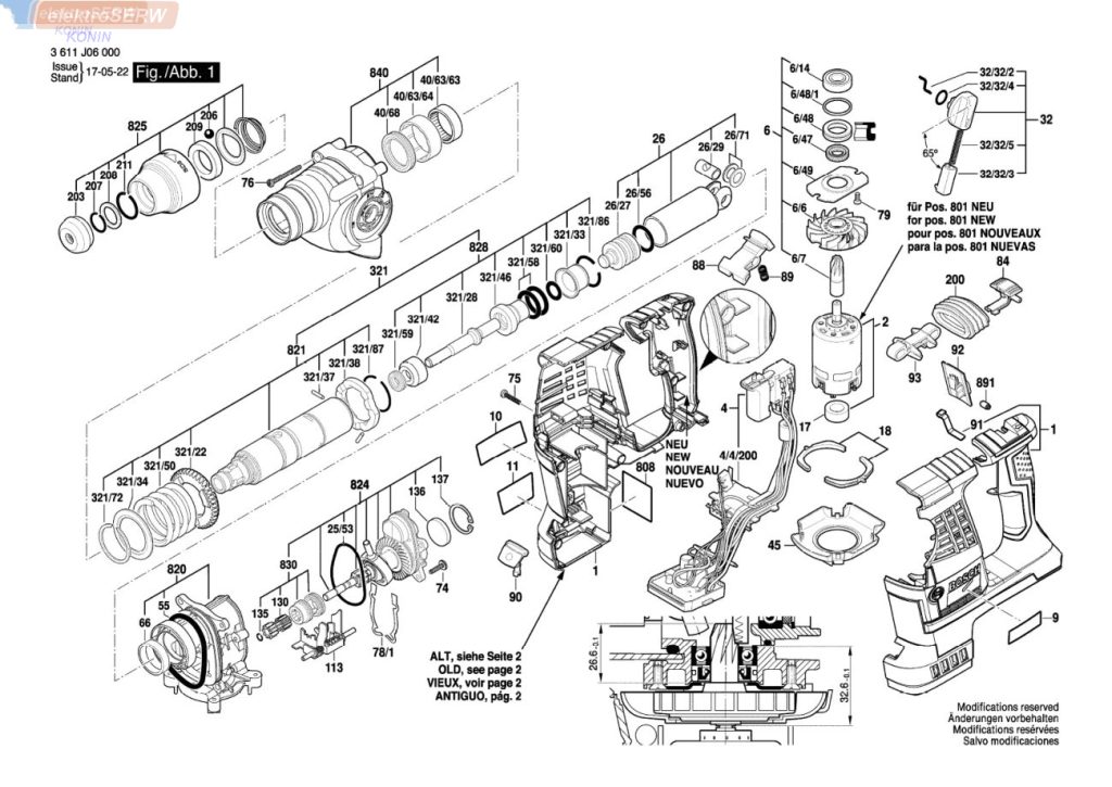 Bosch silnik prądu stałego do młota obrotowego GBH 36 V-LI Plus