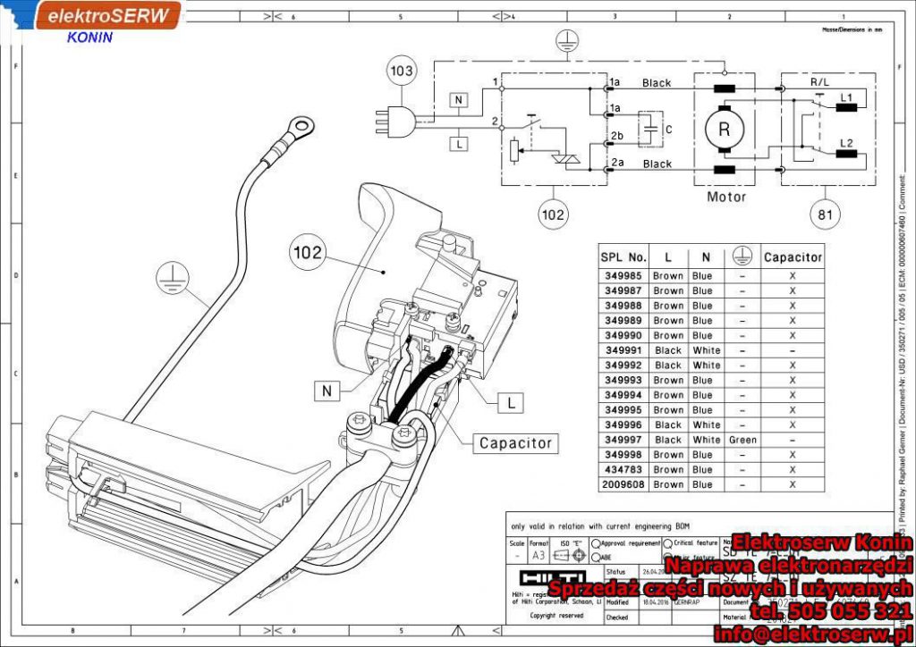 Zestaw przełączników PC 220 V-240 V Hilti Młotowiertarka SDS Plus TE 7-C 349985 327932