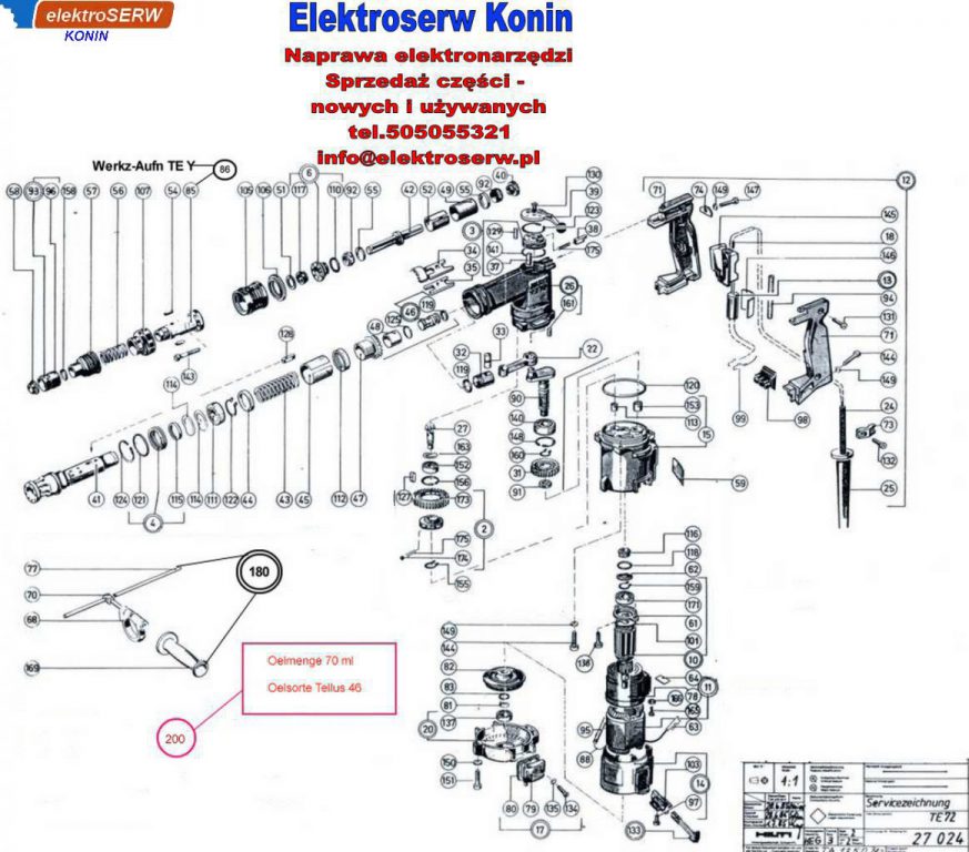 przekładnia zębata do młota udarowego Hilti TE72 115V 72381 72107