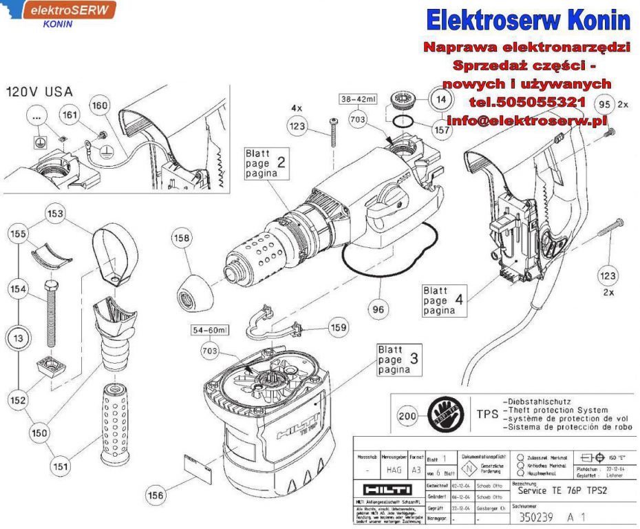 Komplet obudowy przekładni do młotowiertarki HILTI TE 76P STD TPS2 330551 330435